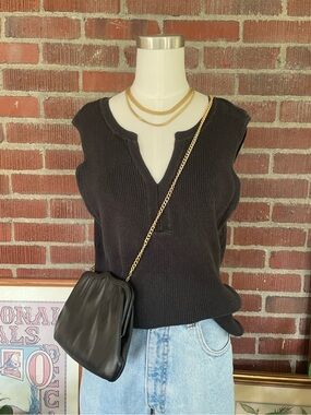 Ribbed Split V-Neck Tank in Faded Black by Croft & Barrow